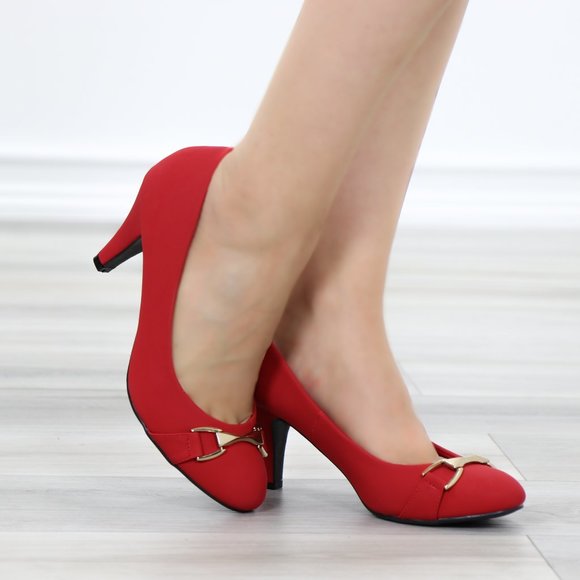 Shoes - Red Vintage Style Round Toe Comfort Pumps